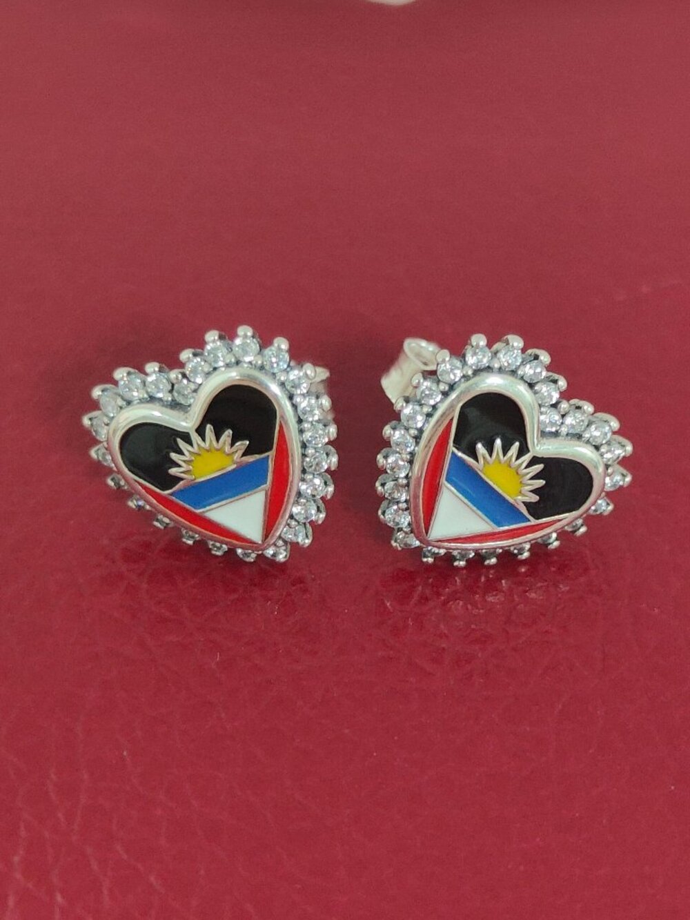 Antigua and Barb Flag Stud Earrings Women Jewelry 925 Sterling Silver with box